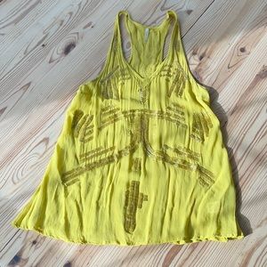 Free People yellow sheer embellished viscose tank XS